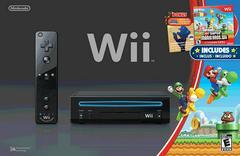 Nintendo Wii Console Black with New Super Mario Bros Wii & Music CD [In Box/Case Complete]